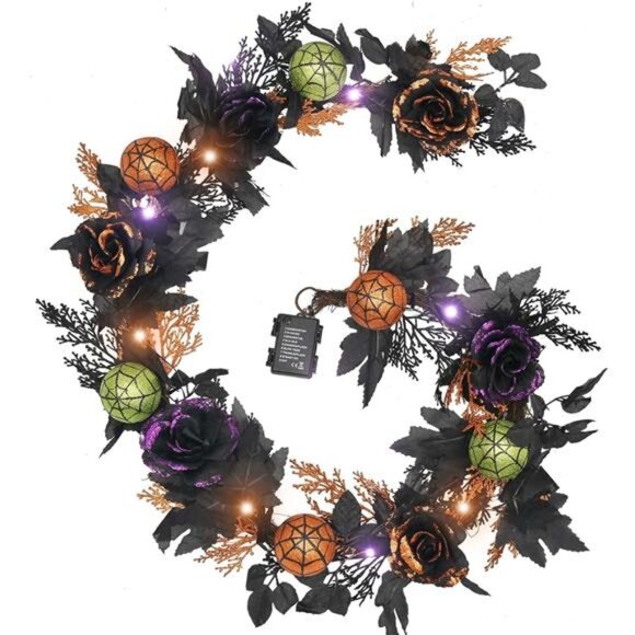 New Halloween Garland with Lights, 6 Feet Pre-Lit Orange Purple - Picture 1 of 6